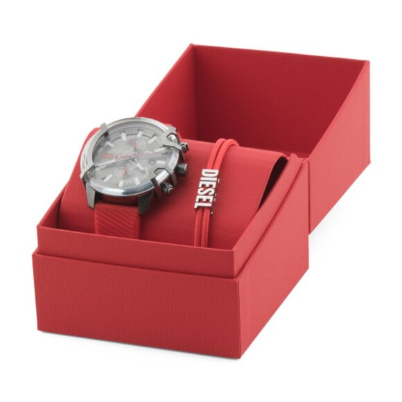 DIESEL Men's Red Gunmetal Griff Chronograph Watch And Bracelet Set - Picture 4 of 5